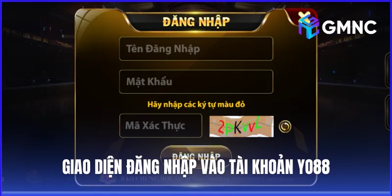 Giao diện đăng nhập vào tài khoản Yo88 sau khi đăng ký thành công